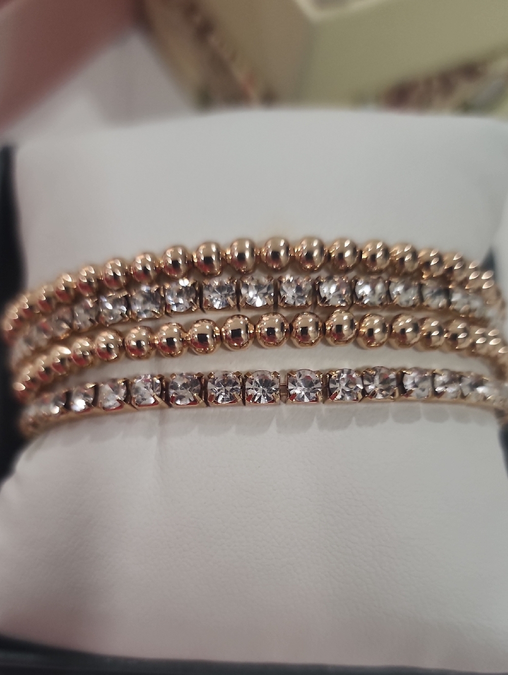 Rose Gold Crystal Wrap Bracelet - Elegant Women's Jewelry Set Of 4
